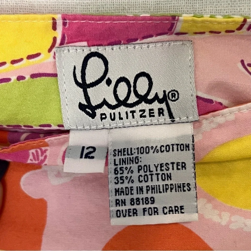 Girl's Lilly Pulitzer Vintage White Label Patch Print Zip Skirt Lined Si…